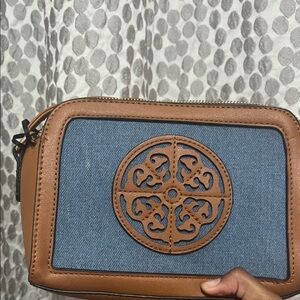 Elegant Brown and Blue Crossbody Bag